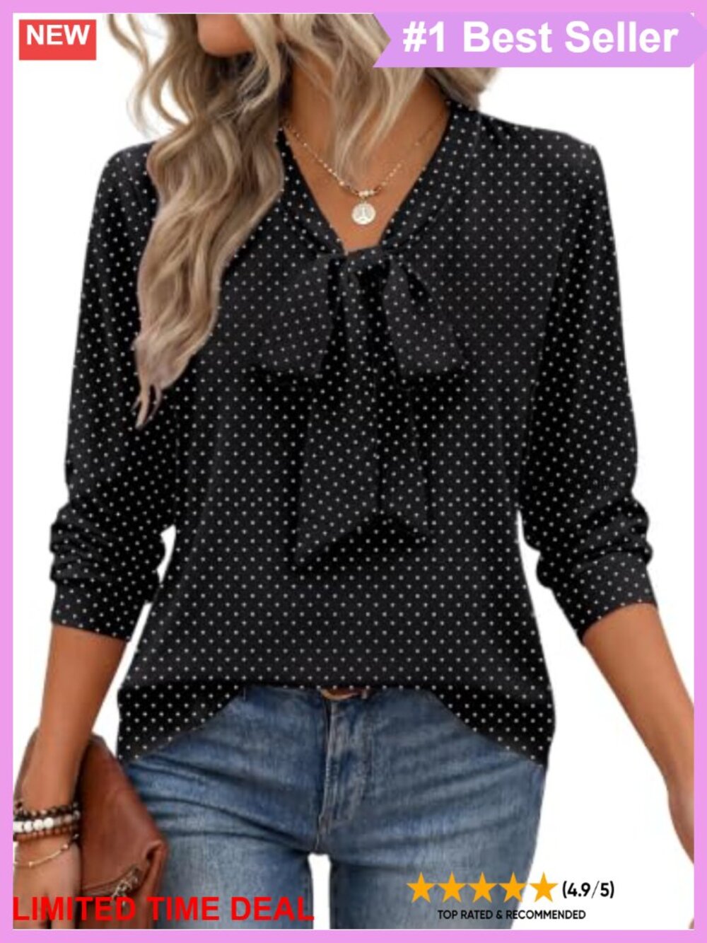 Zeagoo Women's Chiffon Bow Tie Neck Long Sleeve Blouse Work Top